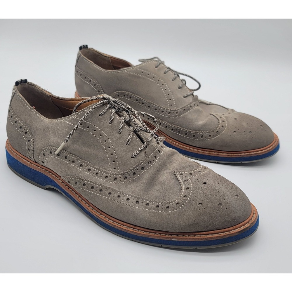 Cole Haan Men's 10M Suede Wingtip Oxford Shoes Blue Sole Gray Beige